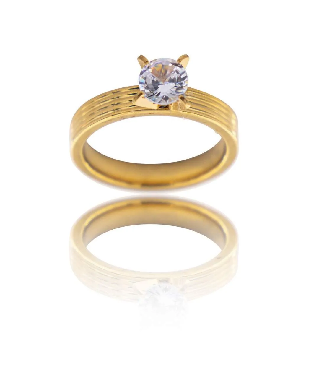 Bague Femme Acier Doré Solitaire DIAMELA