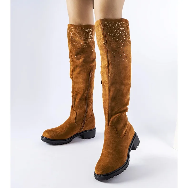 Bottes longues marron avec strass de Colleen brun