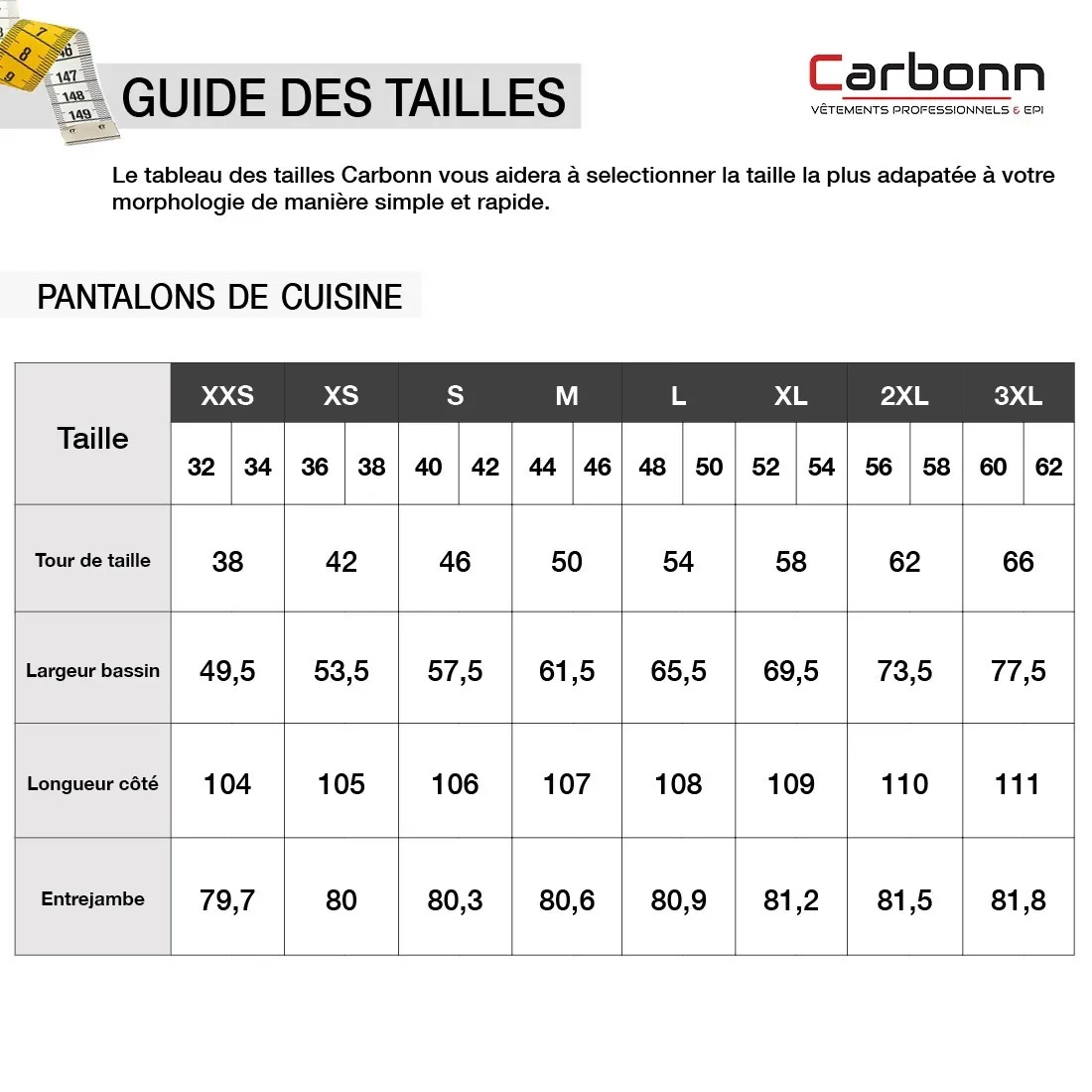 Carbonn - Pantalon de cuisine noir élastiqué