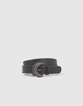 Ceinture noire avec boucle gravée fille