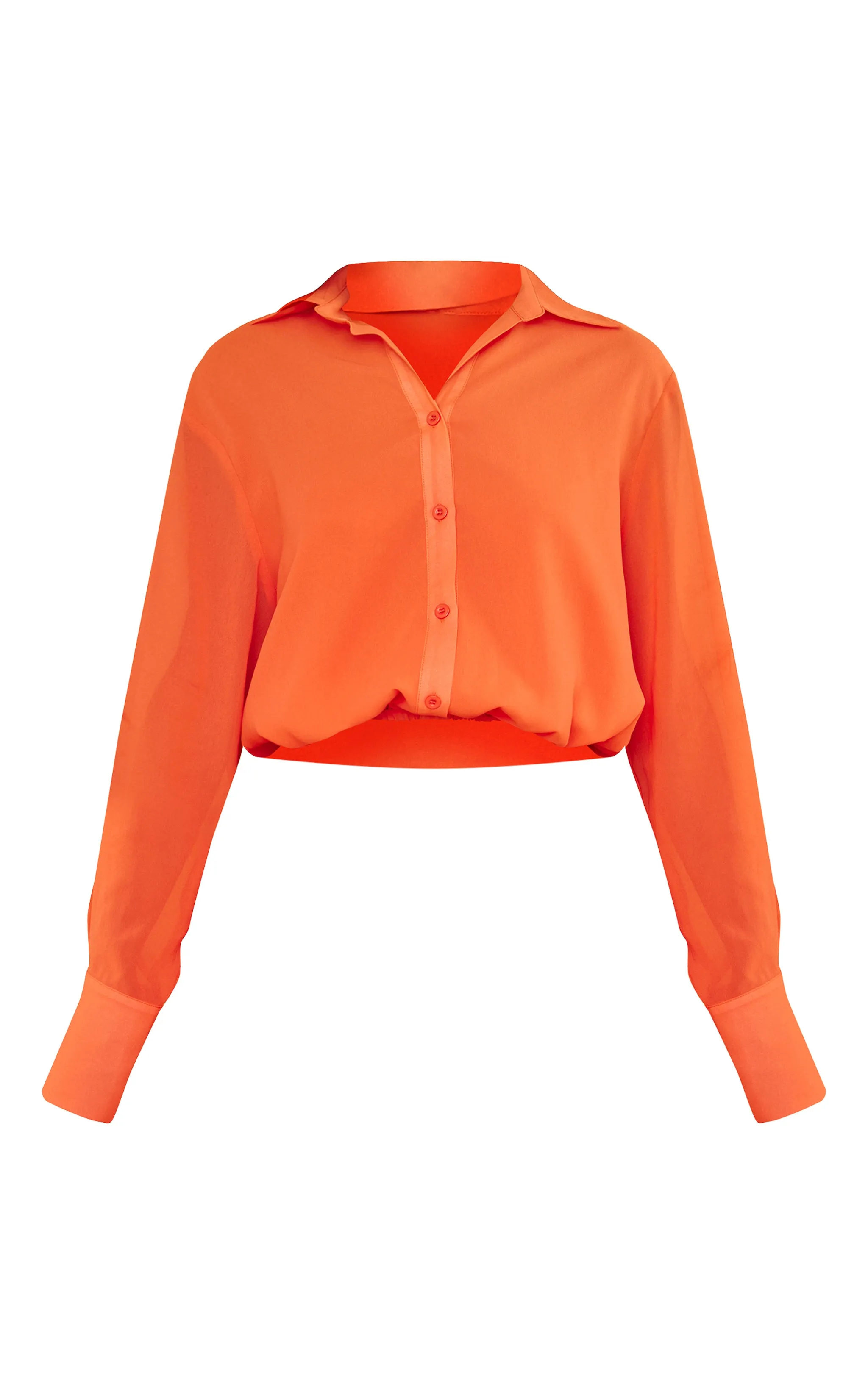 Chemise manches longues orange en mousseline de soie à taille élastiquée