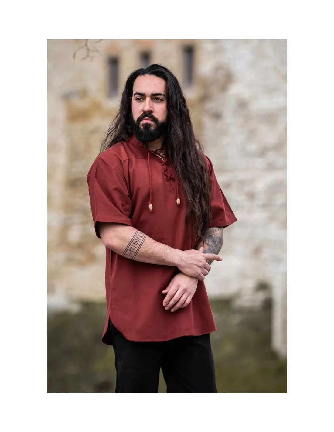 Chemise médiévale à manches courtes avec liens, rouge ⚔️ Boutique Épées