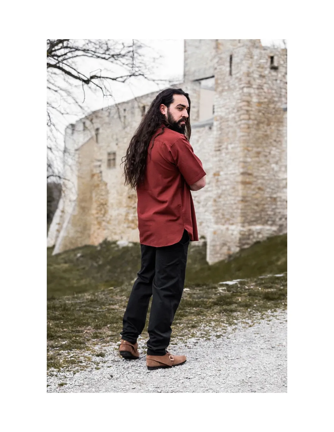 Chemise médiévale à manches courtes avec liens, rouge ⚔️ Boutique Épées