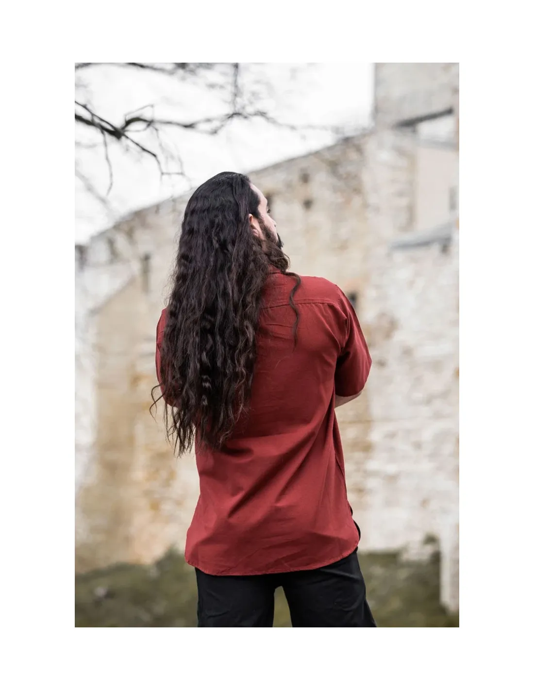 Chemise médiévale à manches courtes avec liens, rouge ⚔️ Boutique Épées