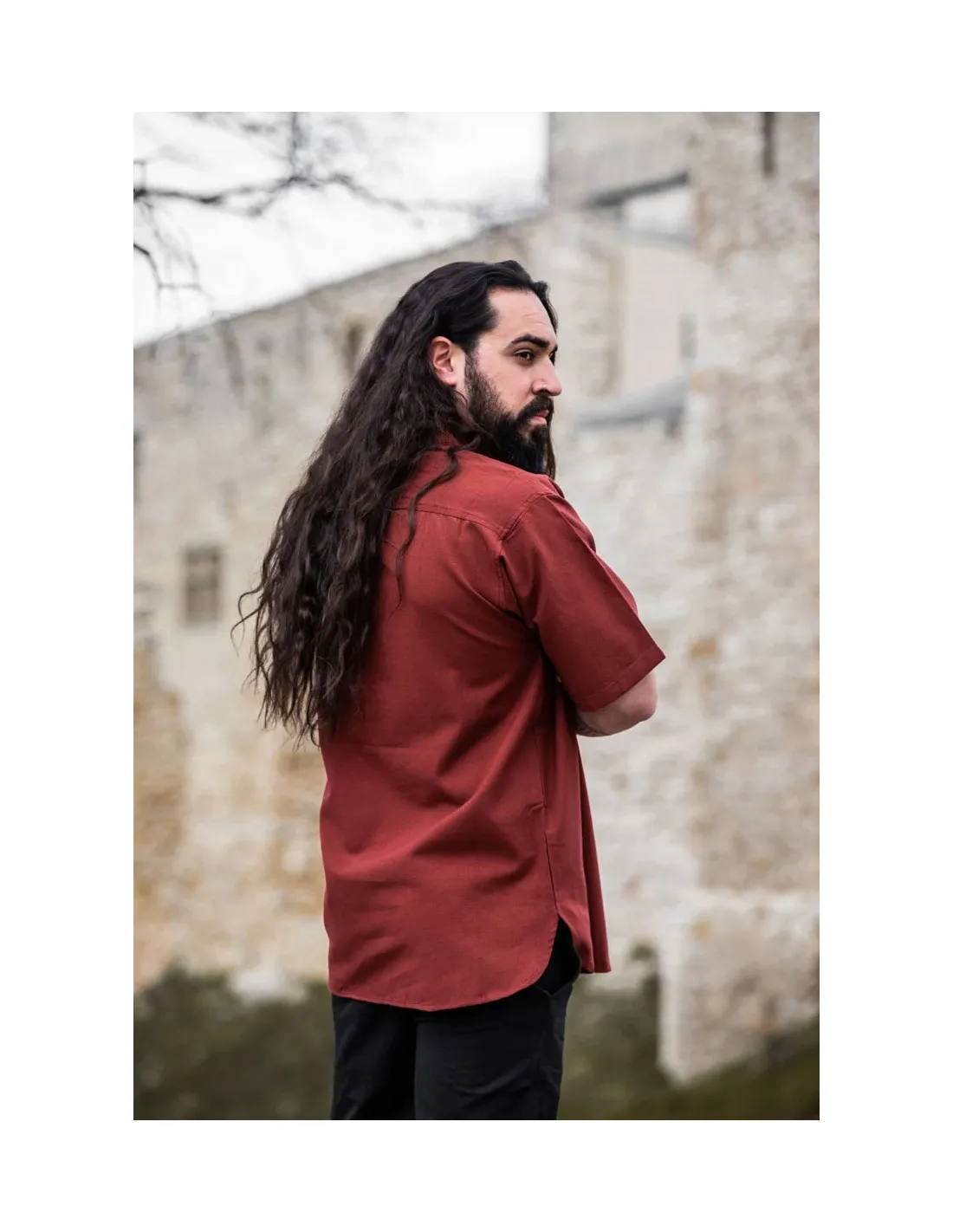 Chemise médiévale à manches courtes avec liens, rouge ⚔️ Boutique Épées