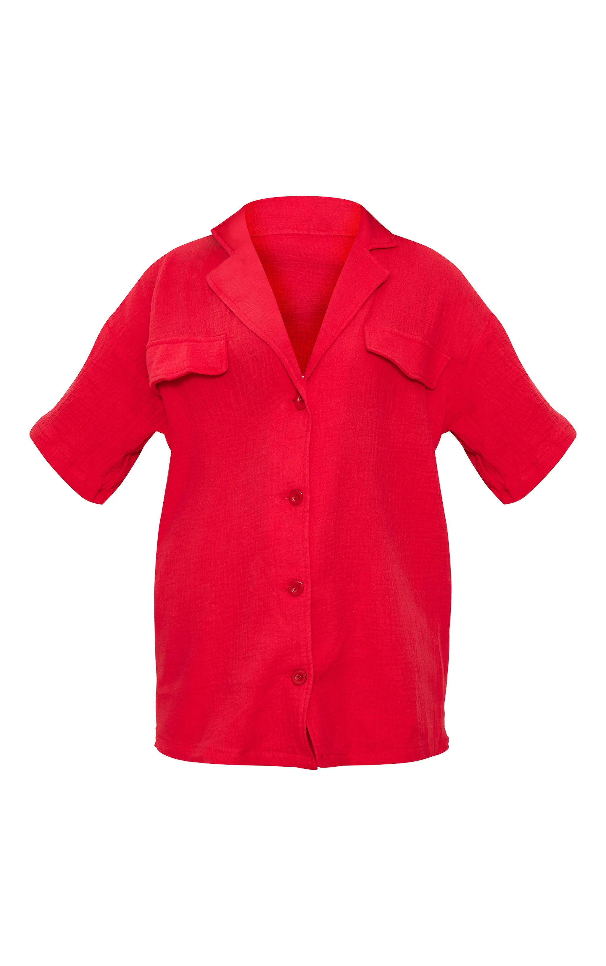 Chemise oversize rouge cerise en maille tissée à manches courtes et poches