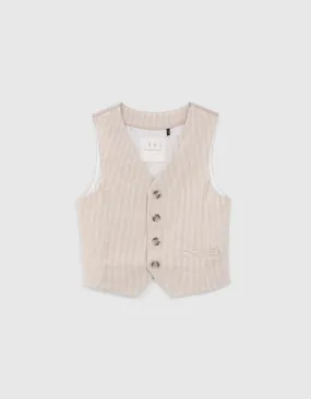 Gilet de costume cérémonie beige rayé garçon