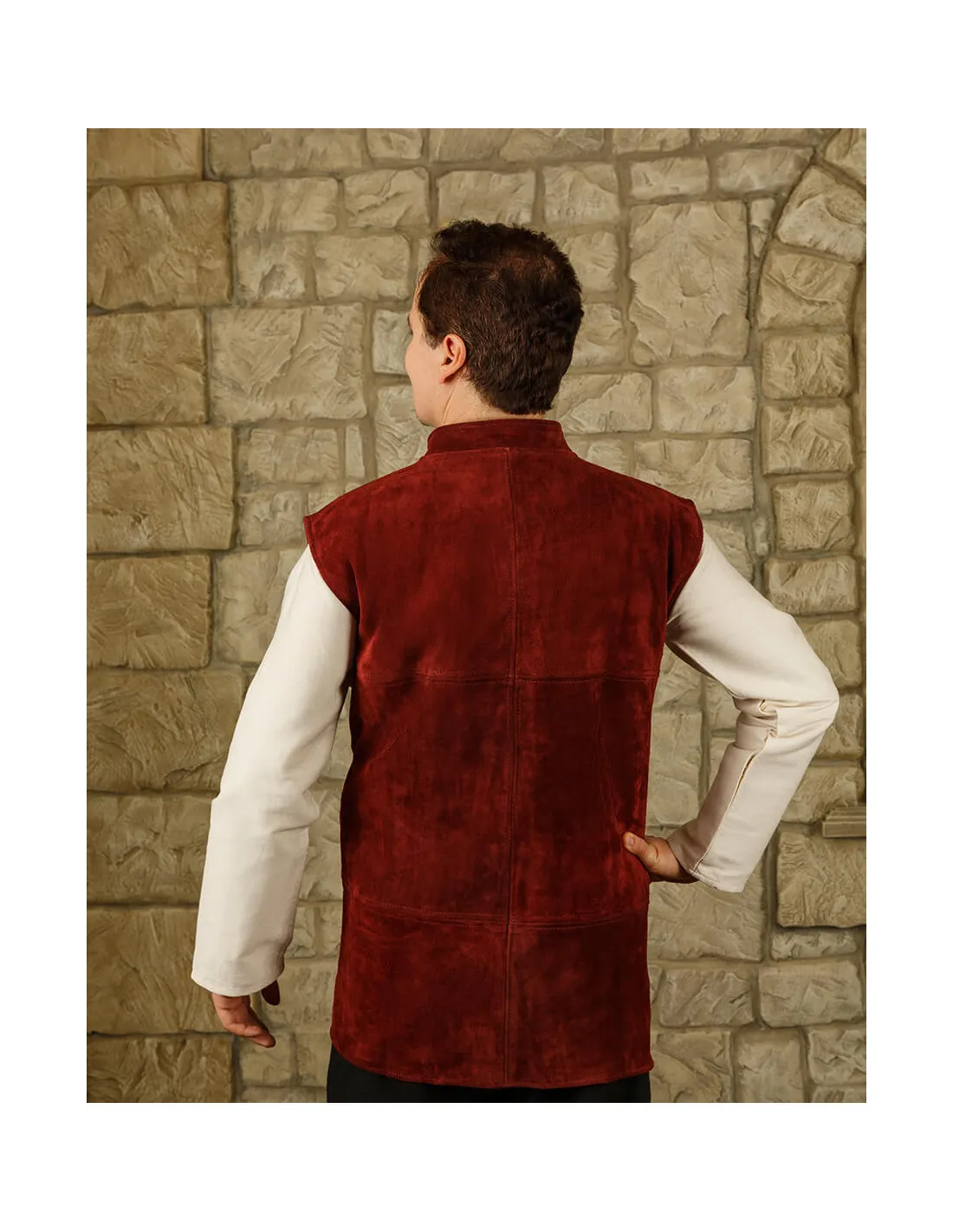 Gilet Laertes Renaissance en daim bordeaux ⚔️ Boutique Épées