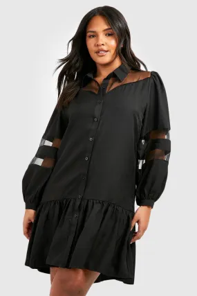 Grande taille - Robe chemise contrastée avec organza