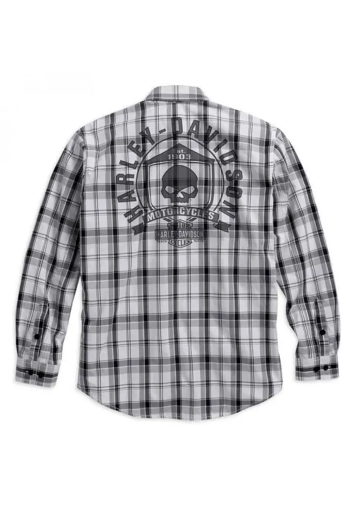 Harley Davidson Homme Skull Shield Plaid Chemise Manches Longues, Noir/Gris. 99008-16VM