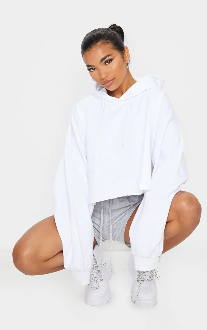 Hoodie oversize court en sweat blanc