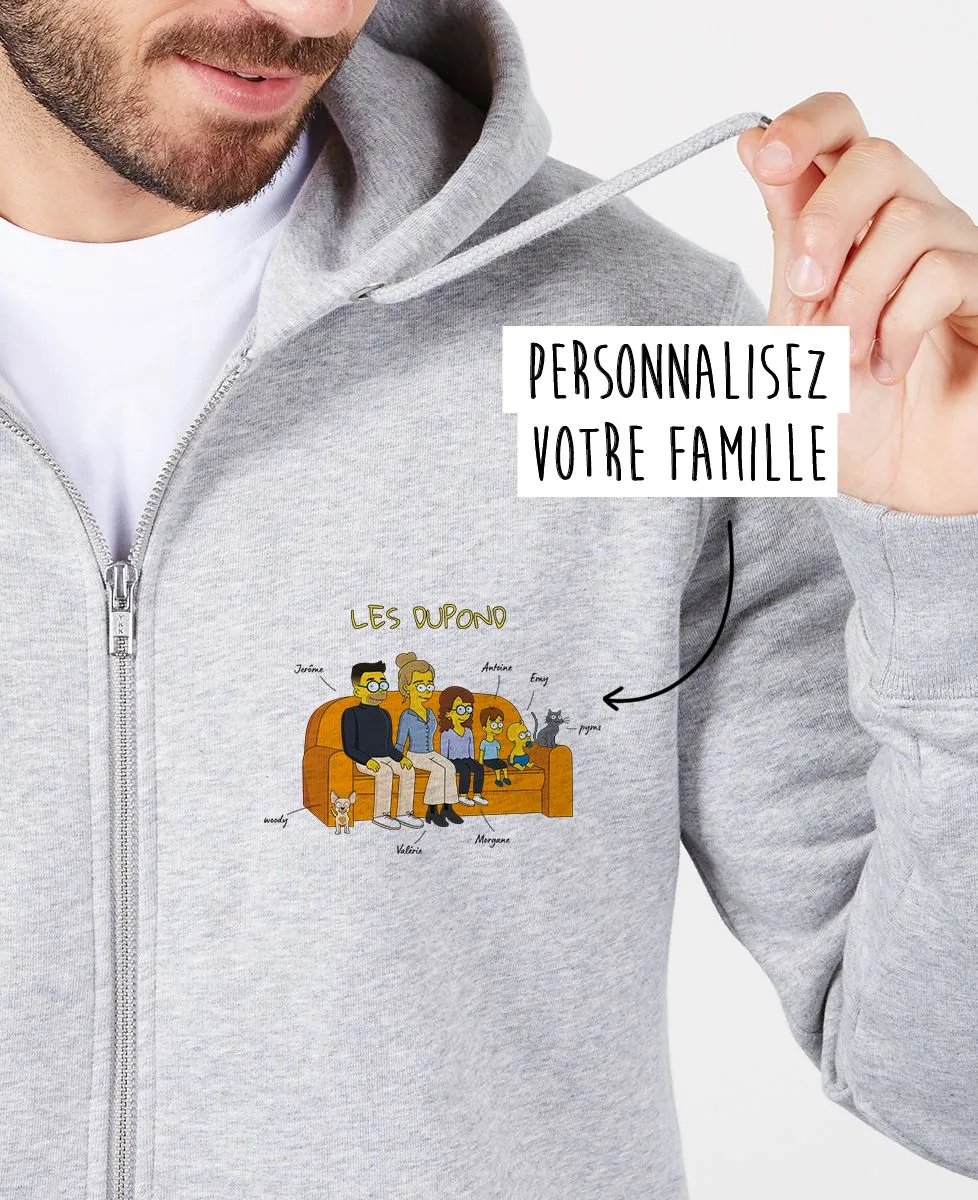 Hoodie zippé homme Famille personnalisée cartoon coeur