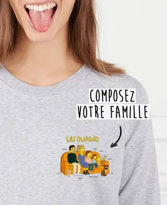 Hoodie zippé homme Famille personnalisée cartoon coeur