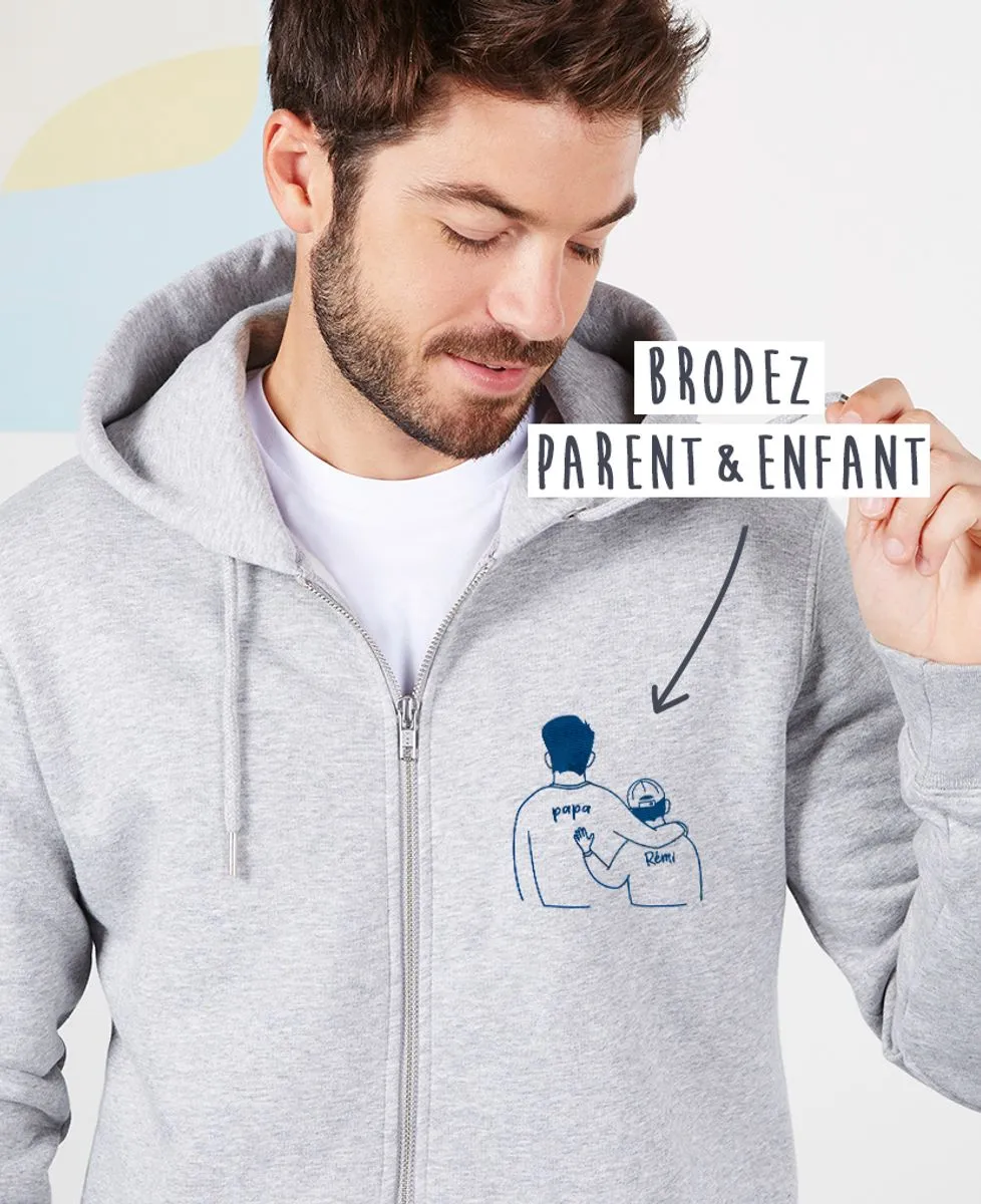 Hoodie zippé homme Parent et enfants brodé personnalisé