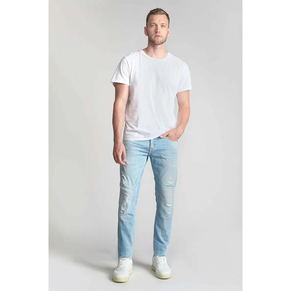 Jeans ajusté stretch 700/11, longueur 34 bleu en coton Vern | 3 Suisses