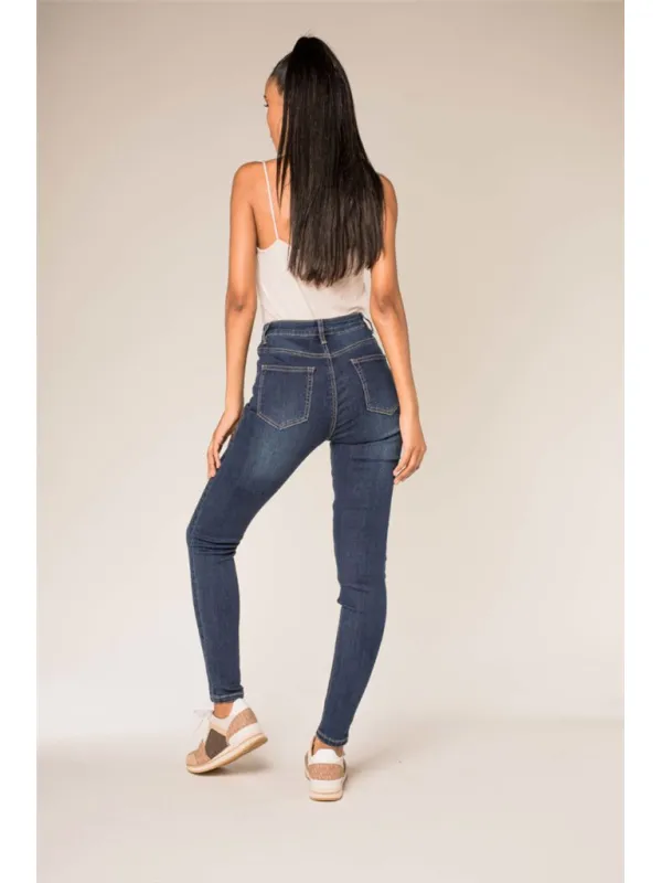 Jeans boutons taille haute lise - Mode et prêt à porter