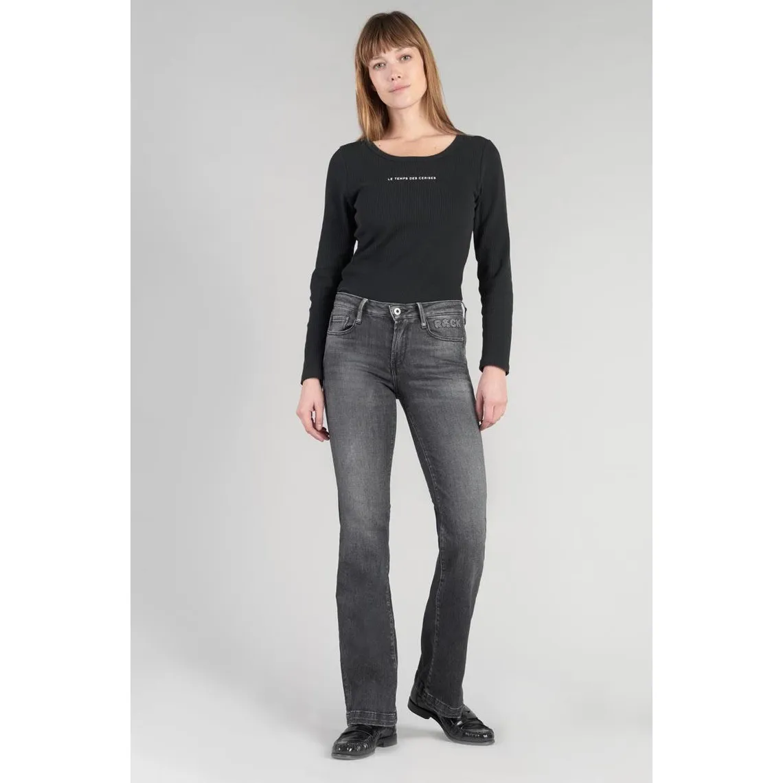 Jeans flare, très évasé , longueur 34 noir en coton | 3 Suisses