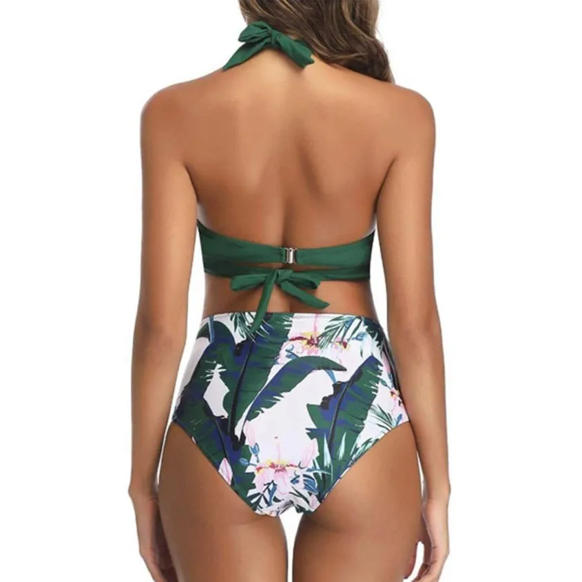 Maillot De Bain Vintage  Taille Haute Vert