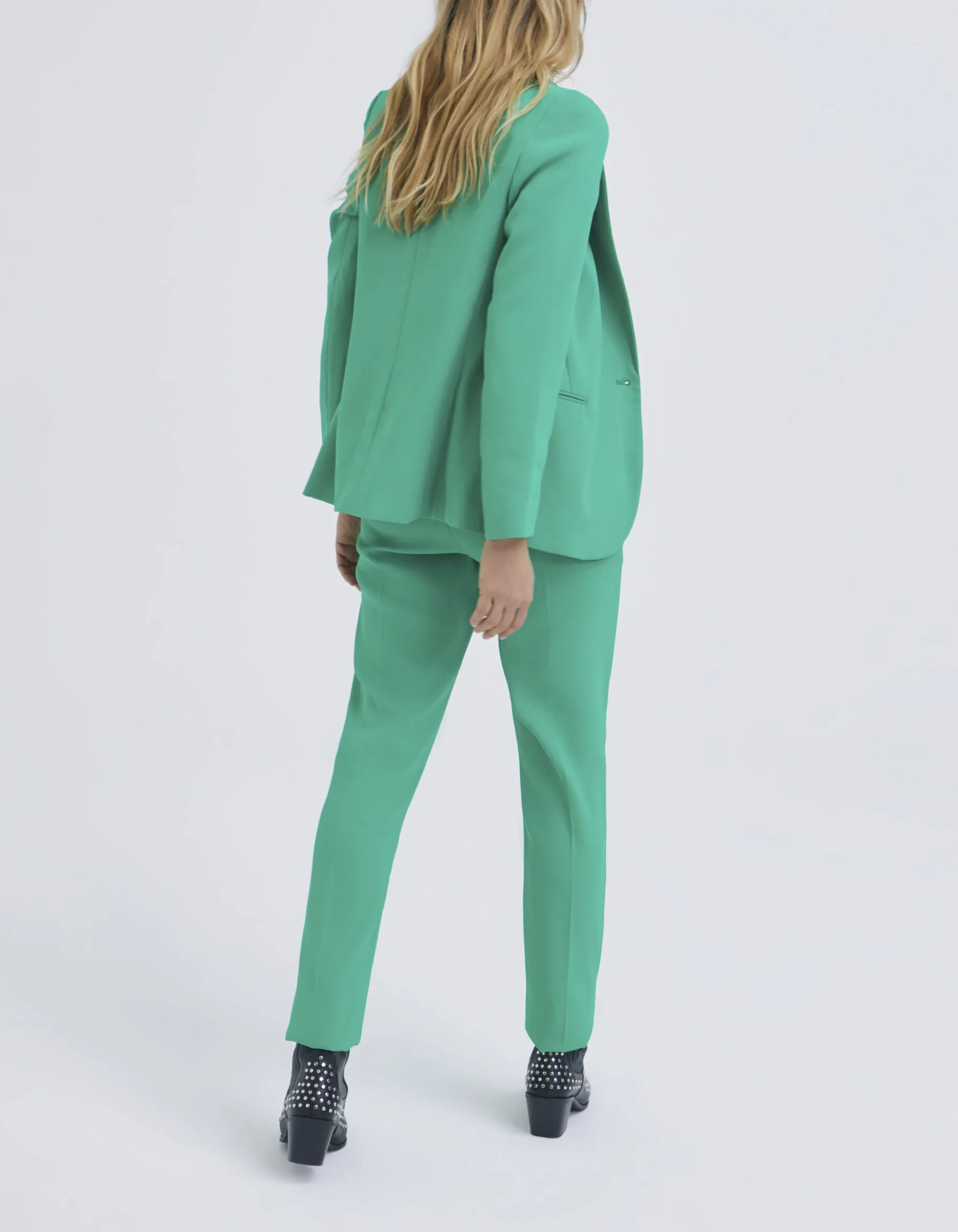 Pantalon droit vert à taille haute Femme