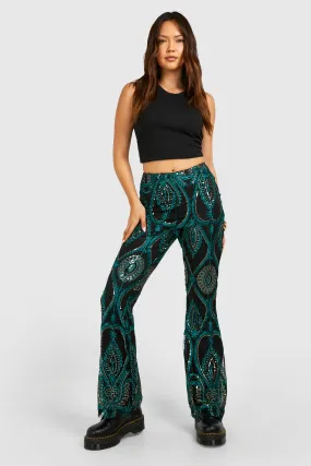 Pantalon flare pailleté taille haute