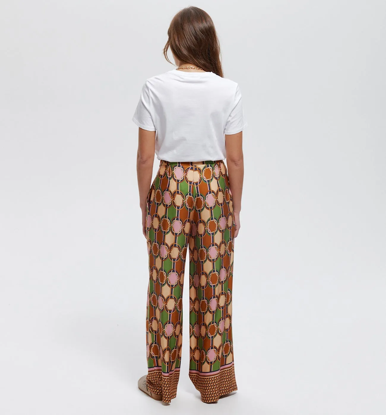 Pantalon large en satin - Imprimé caramel