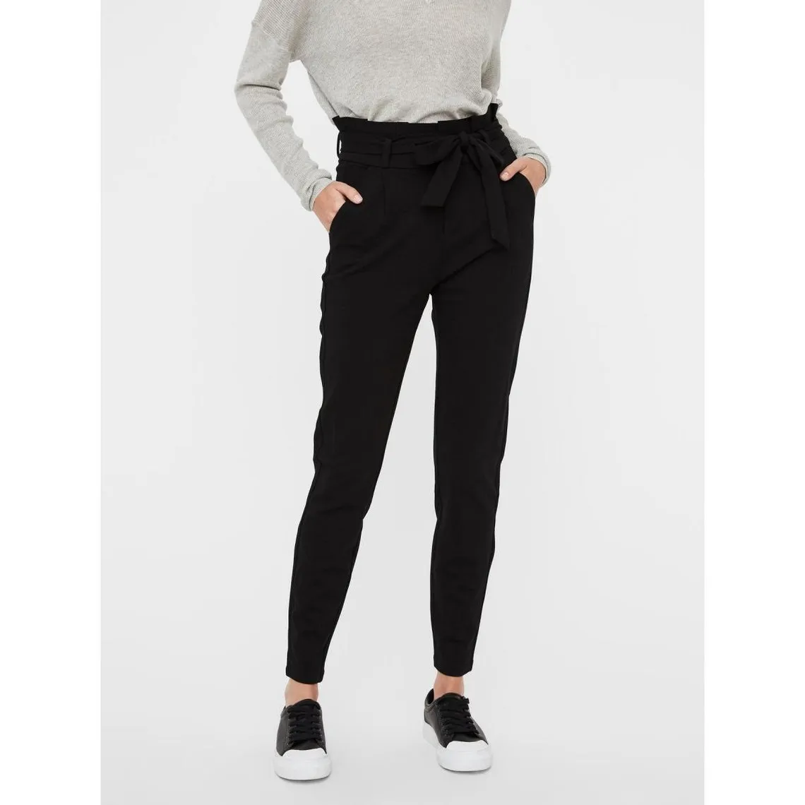 Pantalon paperbag Loose Fit Taille haute Pleine longueur noir en viscose | 3 Suisses