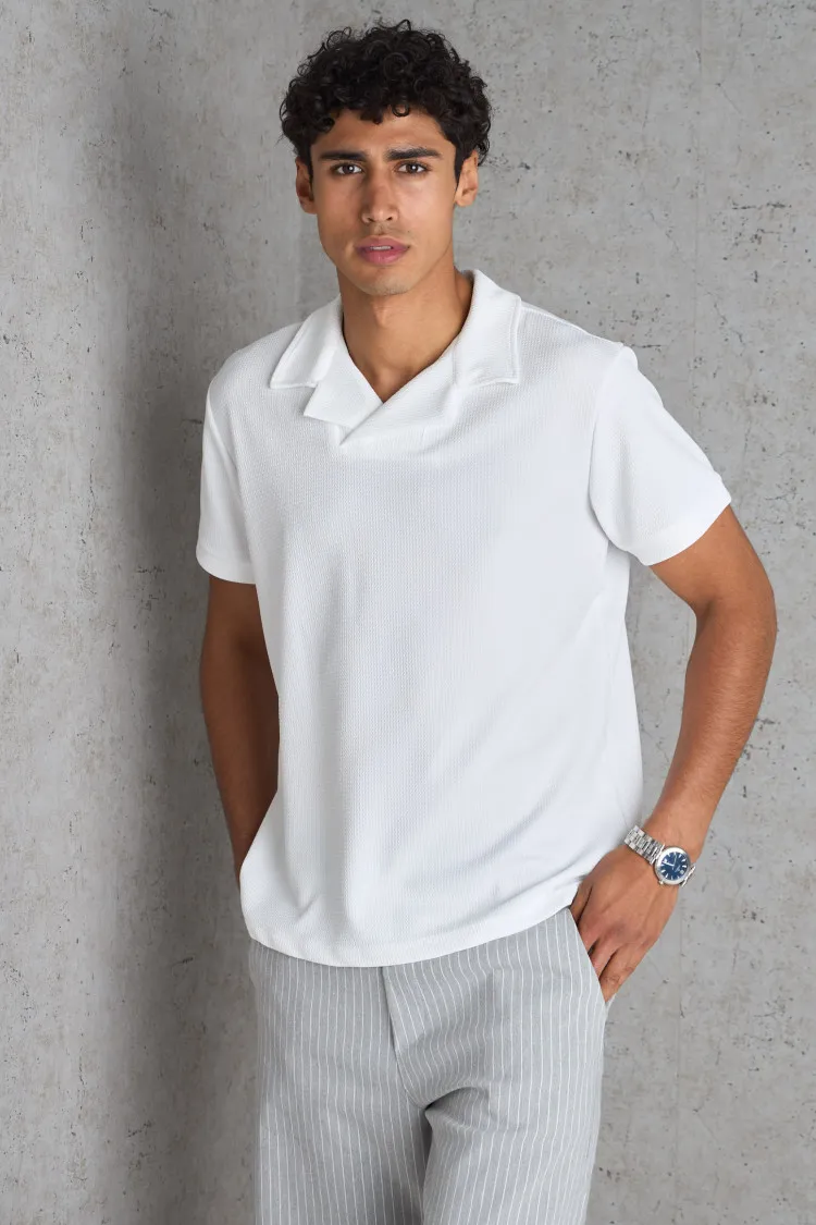 Polo basic blanc texturé