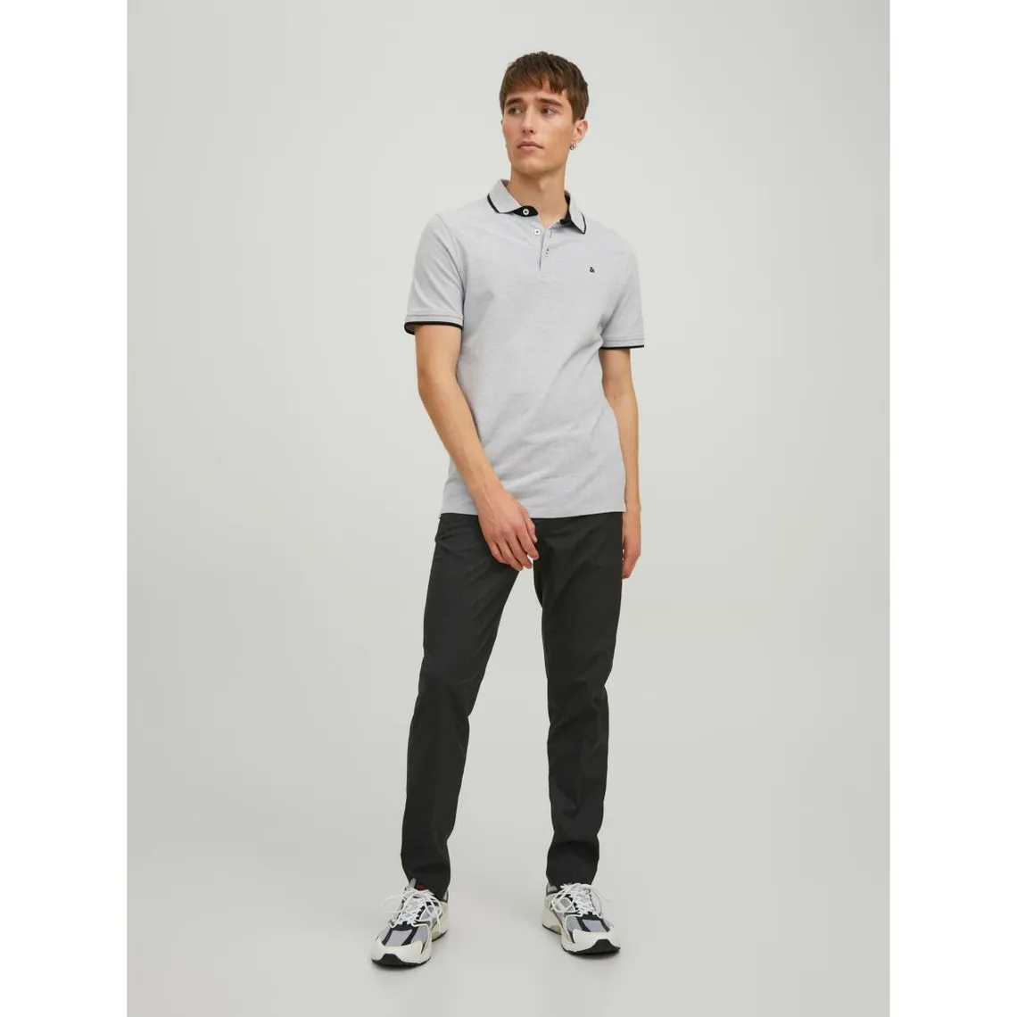 Polo Slim Fit Polo Manches courtes Gris Clair en coton Jack & Jones - Maillot de corps Homme sur MenCorner