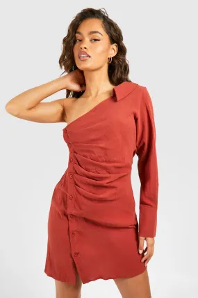 Robe chemise asymétrique froncée en lin