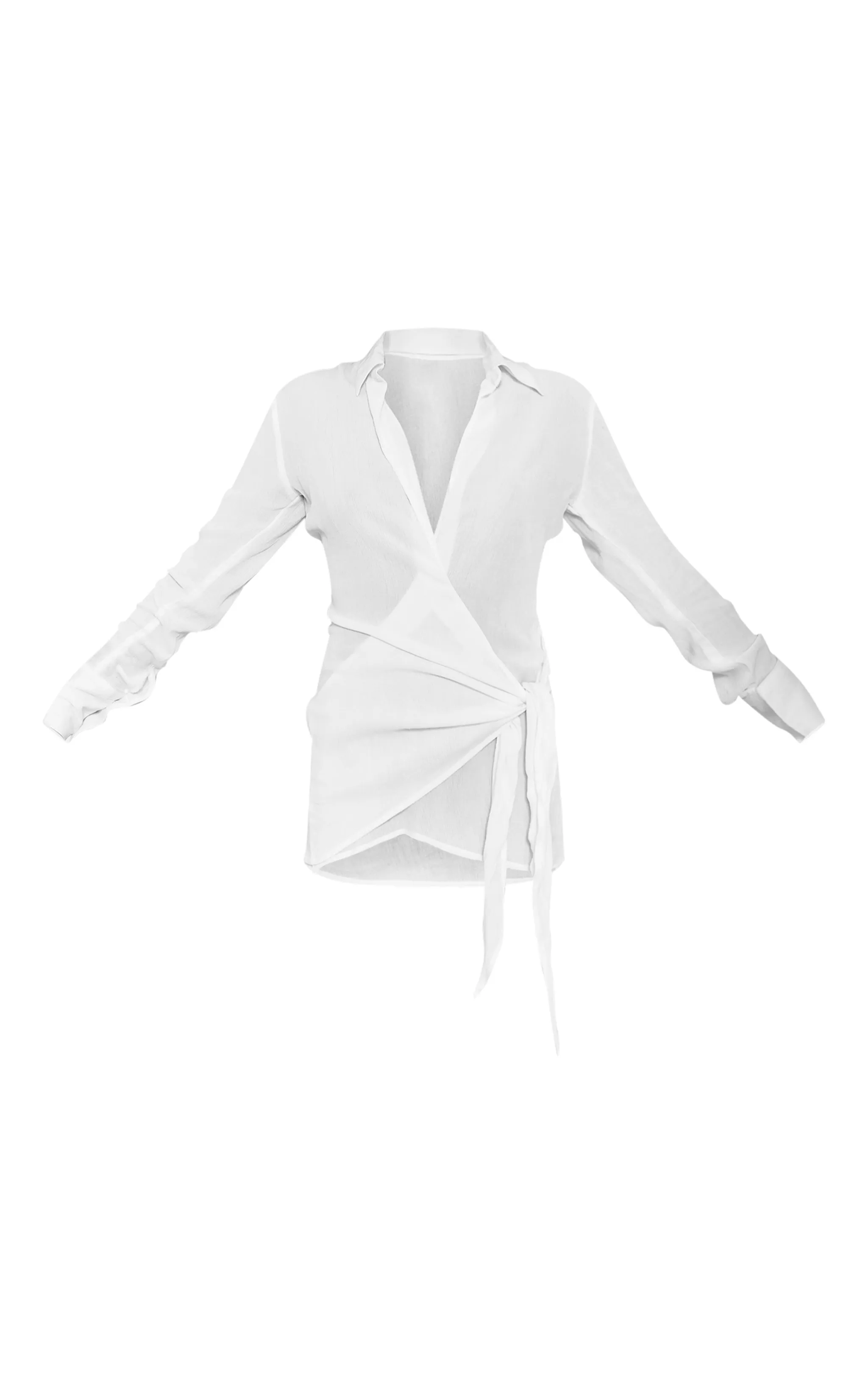 Robe chemise cache-coeur texturée blanche à décolleté