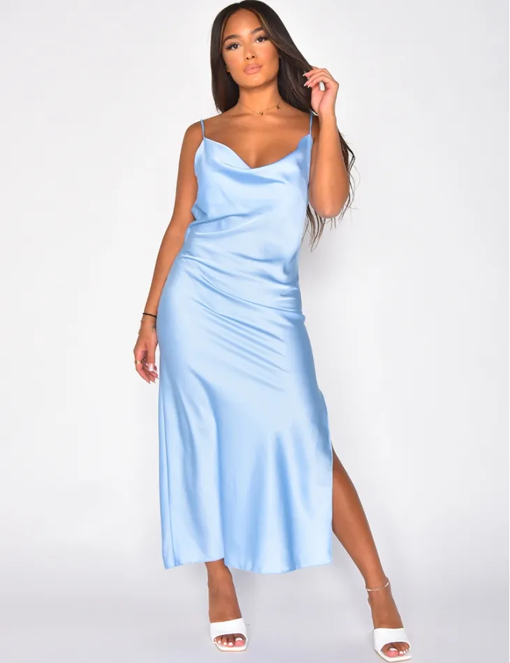 Robe longue en satin fendue / 35839 - JEANS INDUSTRY