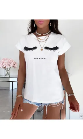 T-shirt blanc avec imprimé cils