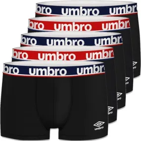 UMBRO 5 Boxers Homme Coton BCX5CLASS 8 Noir ceinture Bleu Rouge